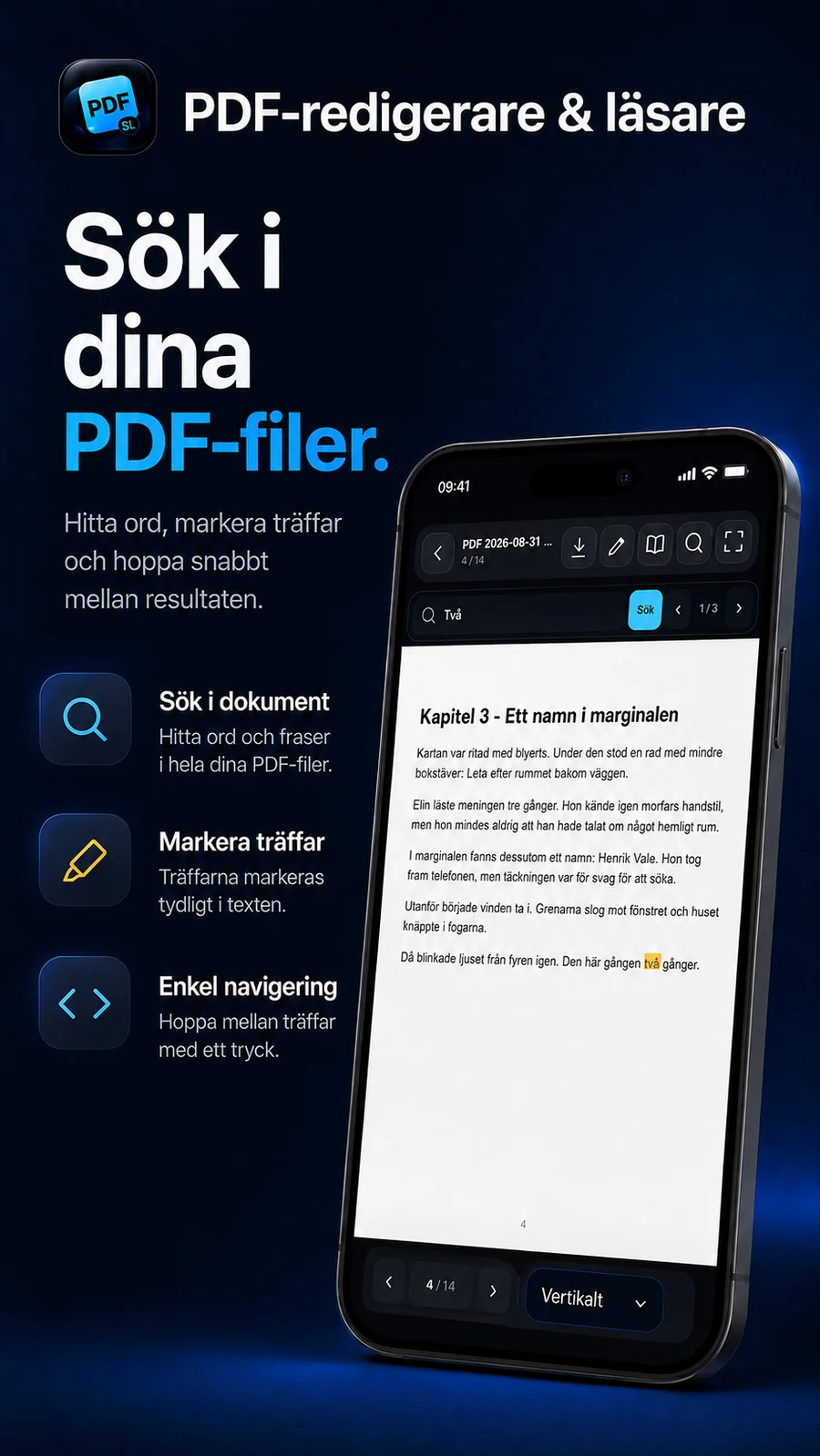 Sökning i PDF med markerade träffar